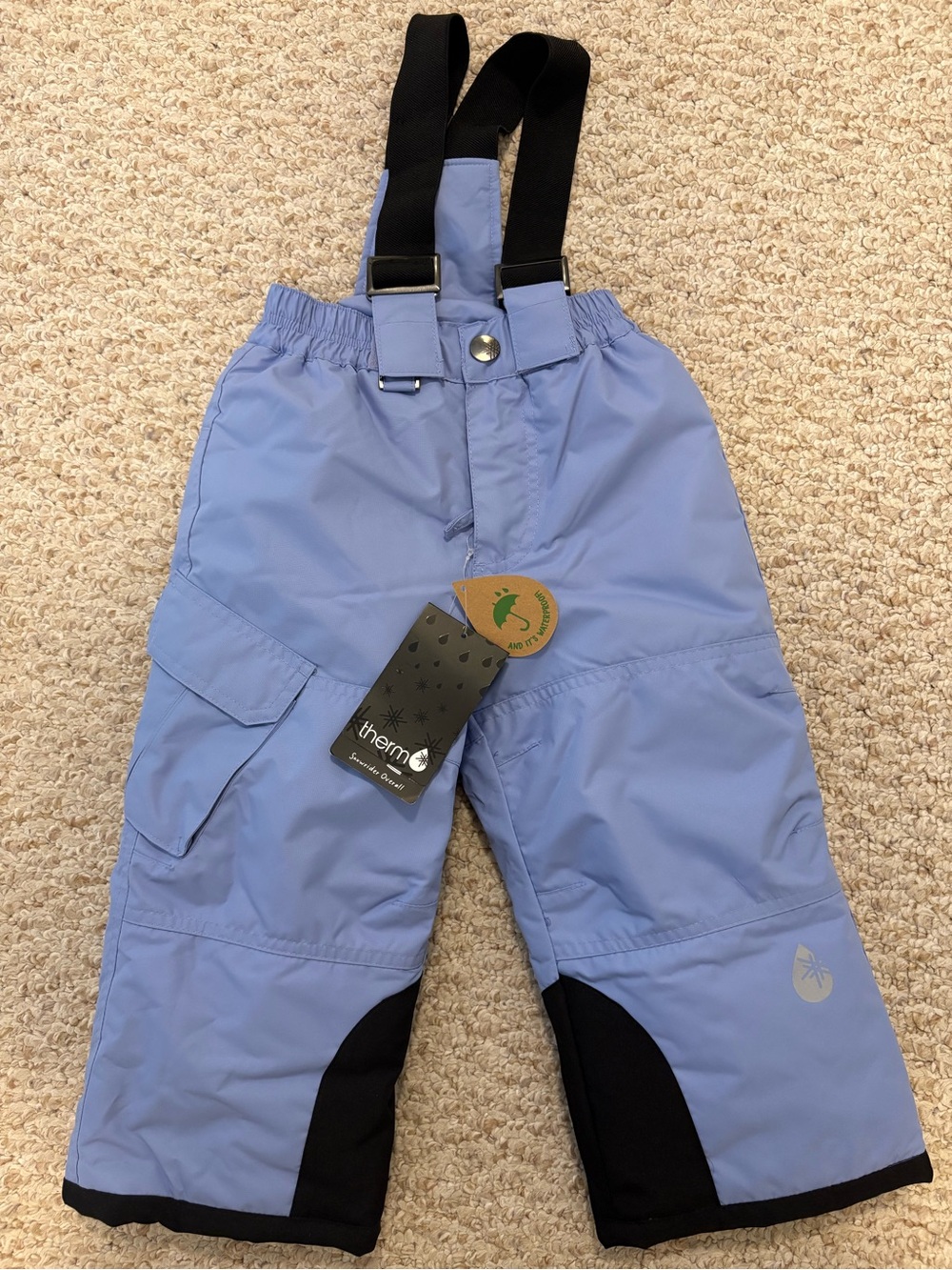 Thermos Lilac Kids Snow Pants with Black Adjustable Suspenders